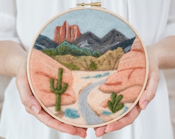 Desert Trail Needle Felting Kit - beginner friendly - includes video instructions - DIY Craft Gift - Southwest Landscape