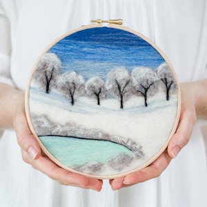 Winter Snow Needle Felting Kit - beginner friendly - includes video instructions - Landscape Painting with Wool - DIY Craft Gift