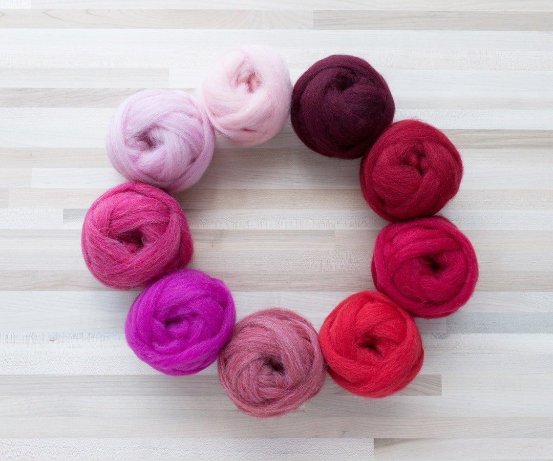 Needle Felting Roving 1 Oz. Felter's Flowing Wool Reds and Pinks You