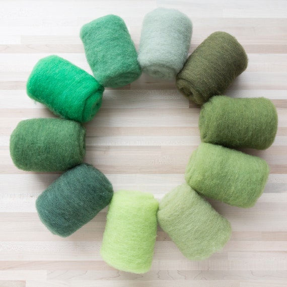 Needle Felting Wool - Felter's Palette - Greens - 1 oz. carded batts batting - You Choose Color