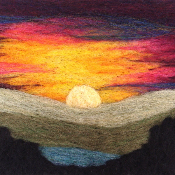 Mountain Sunset Needle Felting Kit Landscape Feltscape Wool Painting Picture DIY makes a great gift
