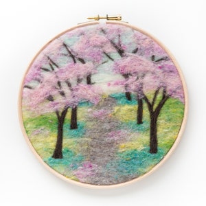 Cherry Blossoms Needle Felting Kit beginner friendly includes video instructions DIY Craft Gift Painting with Wool image 2