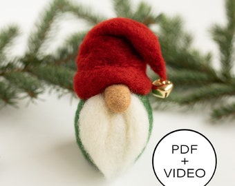 Christmas Gnome Needle Felting Tutorial - PDF Pattern - Instant Download - Includes Video Instructions - Beginner Friendly