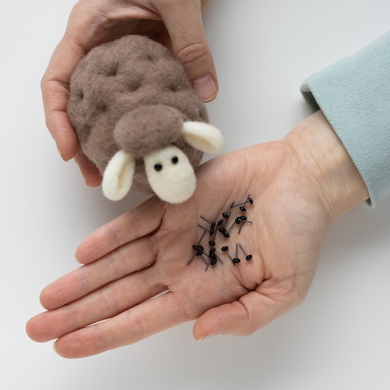 Glass Eyes for needle felting - solid black 4mm on wire - pack of 10 pairs - 20 eyes total