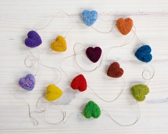 Rainbow Heart Garland Needle Felting Kit - beginner friendly - includes video instructions - DIY Craft Gift - Valentine's Day