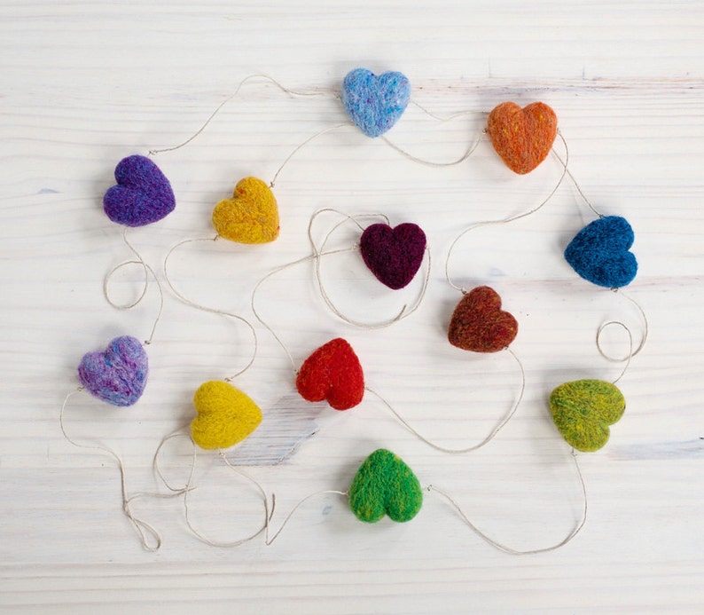 Rainbow Heart Garland Needle Felting Kit Beginner Friendly Etsy
