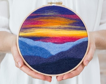 Mountain Sunset Needle Felting Kit - beginner friendly - includes video instructions - DIY Craft Gift - Landscape