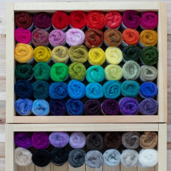 Felter's Fleece needle felting wool - 64 colors - every color rainbow pack - vibrant heathered textured wool batting