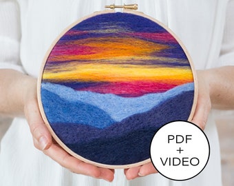 Mountain Sunset Needle Felting Tutorial - PDF Pattern - Instant Download - Includes Video Instructions - Beginner Friendly