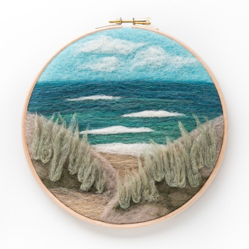 Beach View Needle Felting Kit beginner friendly includes video instructions DIY Craft Gift Ocean Landscape image 2