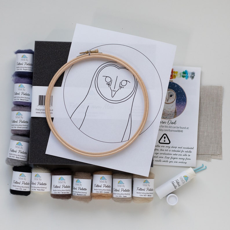 Barn Owl Needle Felting Kit Intermediate Craft Kit Dani Ives' Painting with Wool video instructions image 3