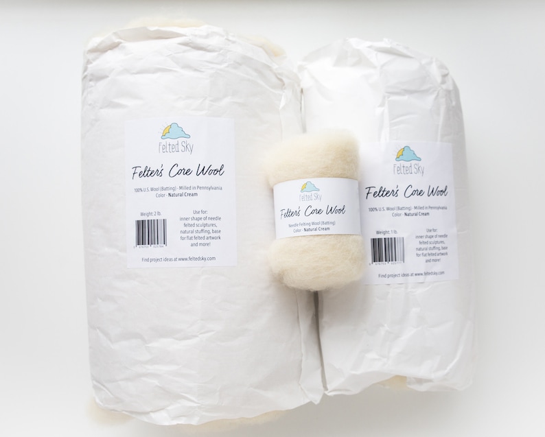 1 lb. Core Wool Batting For Needle Felting, Wet Felting or Natural Stuffing fill cream colored domestic US fiber image 5