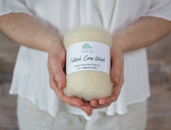 1 oz. Core Wool Batting For Needle Felting, Wet Felting, or Natural Stuffing - fill - cream colored domestic US fiber