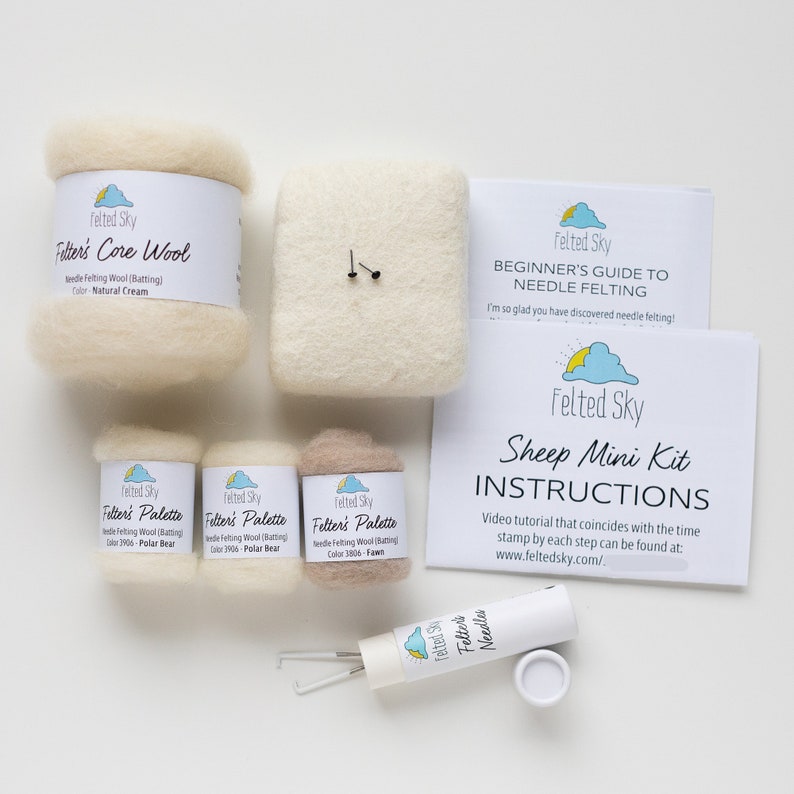 White Sheep Mini Needle Felting Kit Beginner Friendly with video tutorial DIY Craft Gift image 5