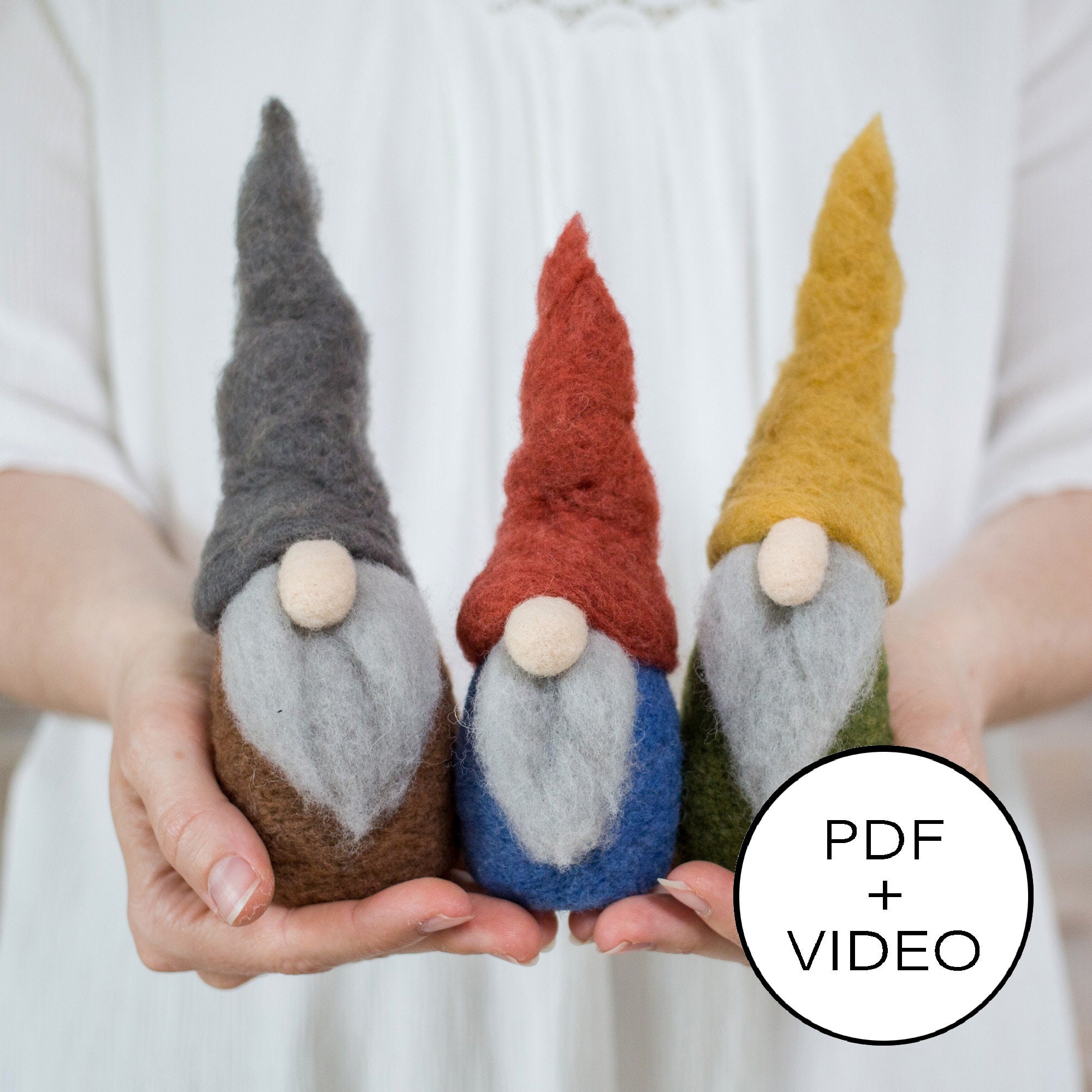 Gnomes Needle Felting Tutorial - PDF Pattern - Instant Download - Includes Video Instructions - Beginner Friendly