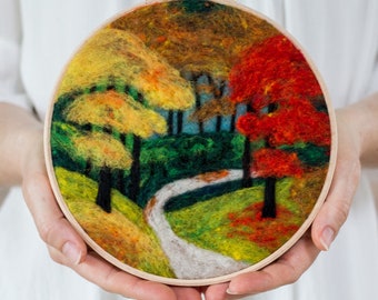 Fall Foliage Needle Felting Kit - beginner friendly - includes video instructions - DIY Craft Gift - Autumn Landscape