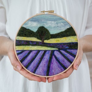 Lavender Fields Needle Felting Kit - beginner friendly - includes video instructions - DIY Craft Gift - Painting with Wool