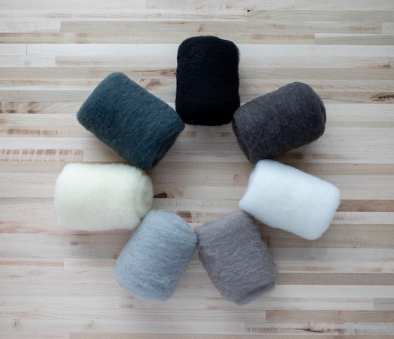 Needle Felting Wool - Felter's Palette - Grays Black & White - you choose  color - 1 oz. carded batts batting