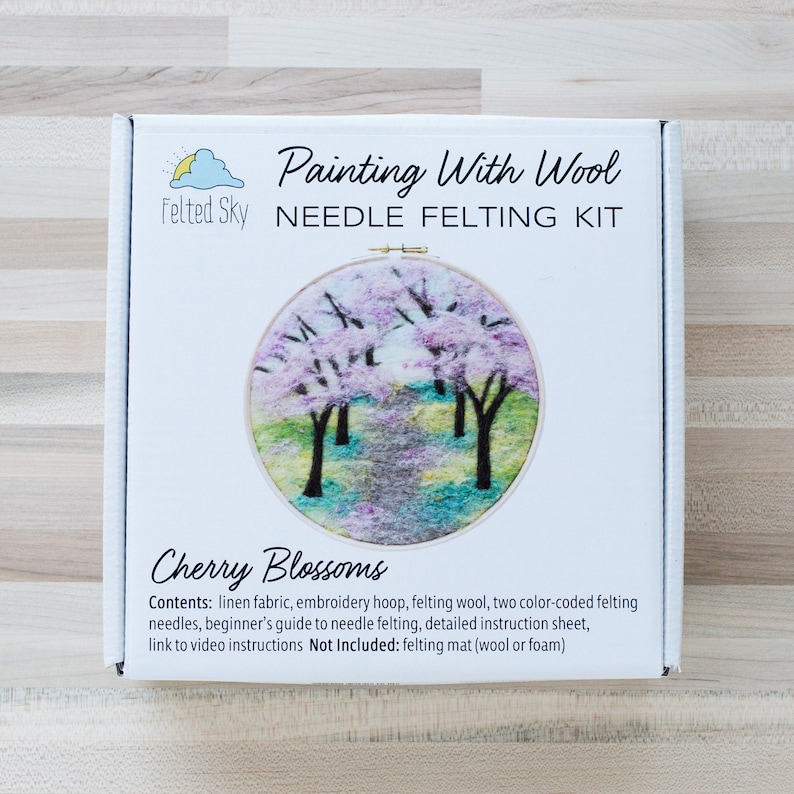 Cherry Blossoms Needle Felting Kit beginner friendly includes video instructions DIY Craft Gift Painting with Wool image 7