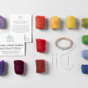 Rainbow Heart Garland Needle Felting Kit beginner friendly includes video instructions DIY Craft Gift Valentine's Day image 7