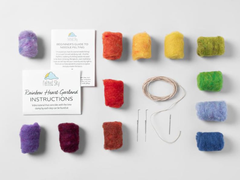 Rainbow Heart Garland Needle Felting Kit beginner friendly includes video instructions DIY Craft Gift Valentine's Day image 7