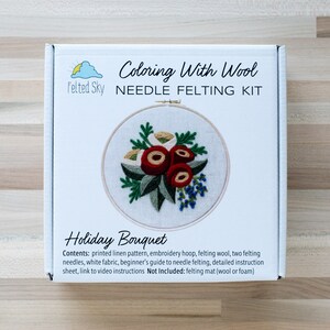 Holiday Bouquet Needle Felting Kit beginner friendly Coloring with Wool DIY Craft Gift Christmas decoration hoop art image 7