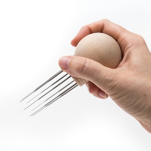 Wood Ball Tool for Needle Felting - holds 7 needles - ergonomic - made in the USA by Felted Sky