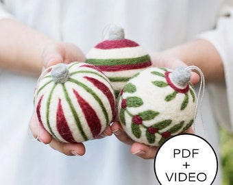 Christmas Ornaments Needle Felting Tutorial - PDF Pattern - Instant Download - Includes Video Instructions - Beginner Friendly