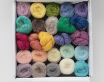 Needle Felting Wool Colorbox - 25 spring Easter colors - eighth oz each of roving and two types of batting