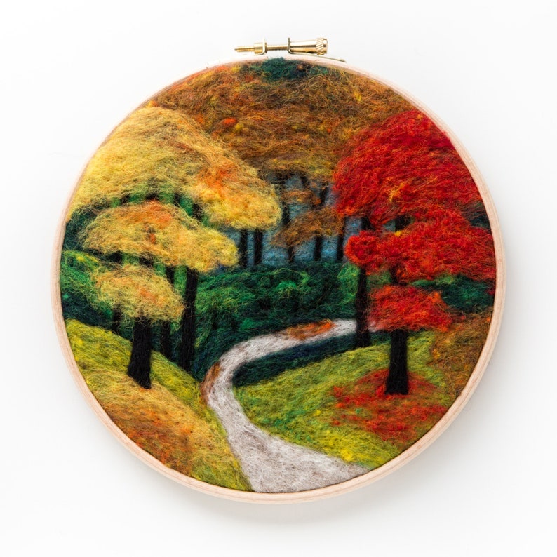 Fall Foliage Needle Felting Kit beginner friendly includes video instructions DIY Craft Gift Autumn Landscape image 2