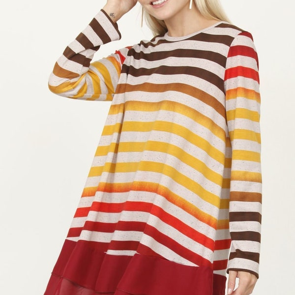 Stripe Chiffon Layered Tunic