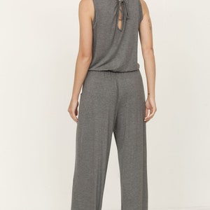 Solid Sleeveless Blouson Jumpsuit with Tie Keyhole Back S to 3X 4 Colors image 5