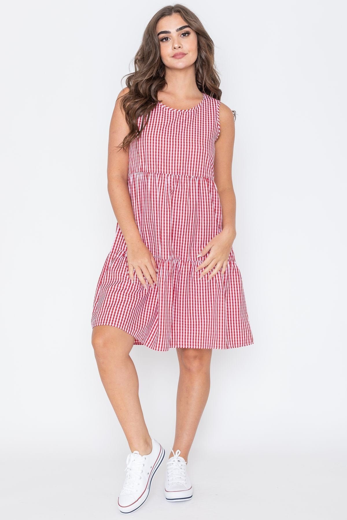 Sleeveless Gingham Two Tiered Midi Dress 3 Colors S to 3X Etsy