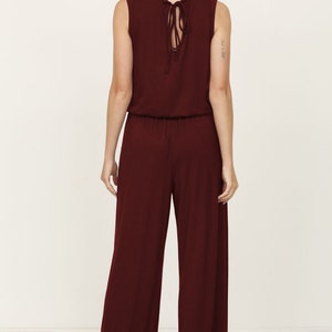 Solid Sleeveless Blouson Jumpsuit with Tie Keyhole Back S to 3X 4 Colors image 2