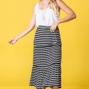 Tiered Stipe Midi Skirt 3 Colors S to 3X Plus image 4