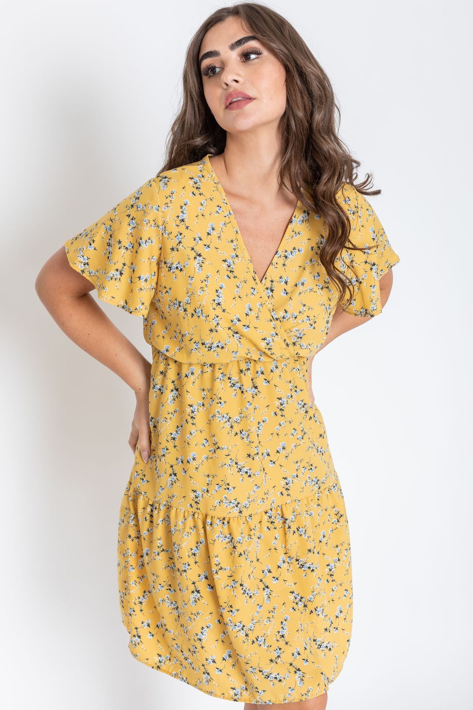 Plus Size Ditsy Floral Surplice Midi Dress – Flattering V-Neck Empire Waist