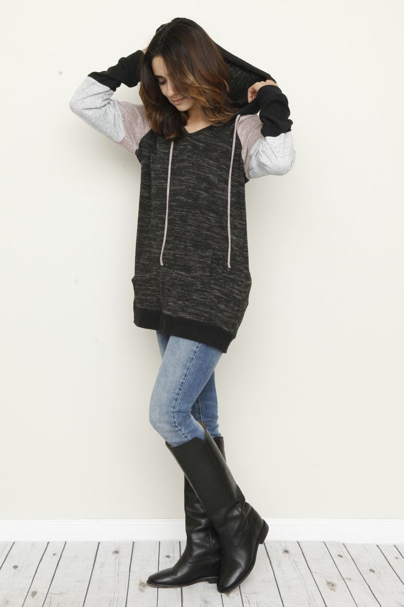 Color Block Sleeve Hoodie with Kangaroo Pocket image 5