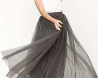 Liquid Jersey and Tulle Pleated Skirt