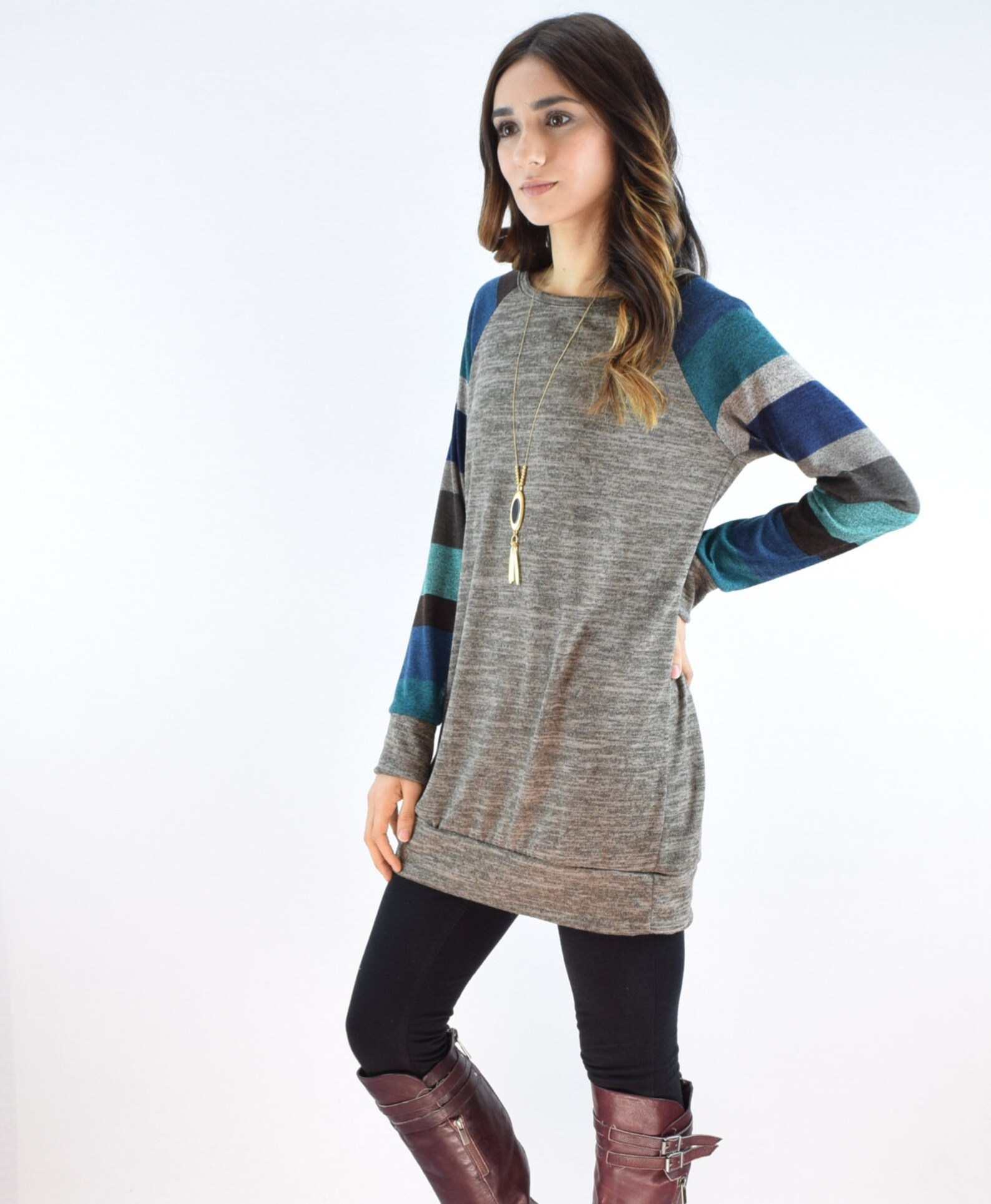 Sale Multi Stripe Long Sleeve Knit Tunic Etsy