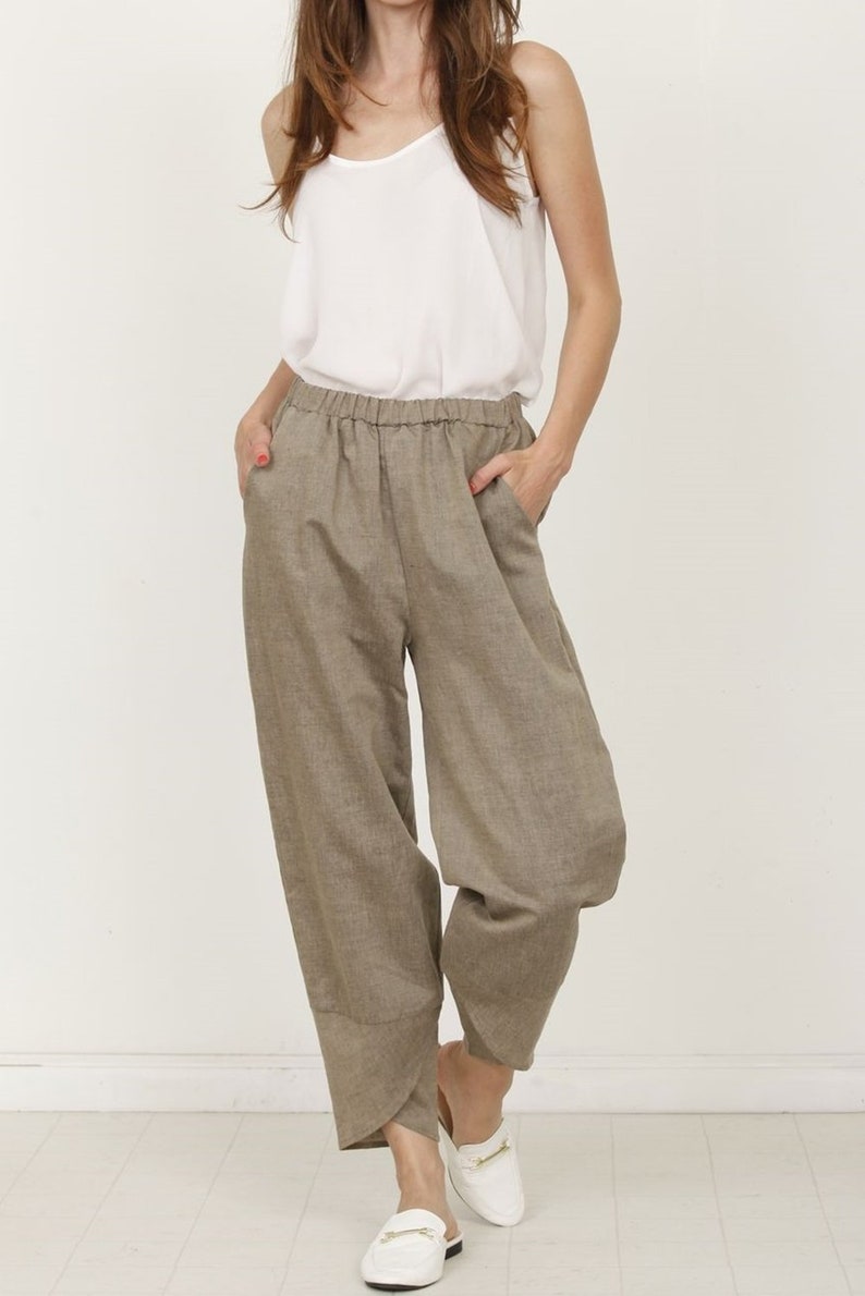 Mocha Tulip Hem Linen Pants Etsy