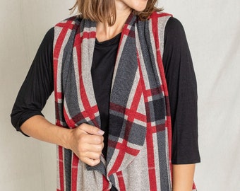 plaid waterfall vest