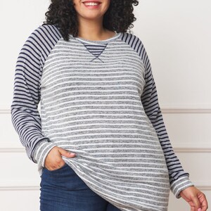 Two Tone Stripe Color Block Raglan Tunic with V-Stitch S to 3X Plus image 10