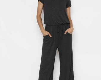 Short Sleeve Drawstring Jumpsuit