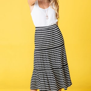 Tiered Stipe Midi Skirt 3 Colors S to 3X Plus Black