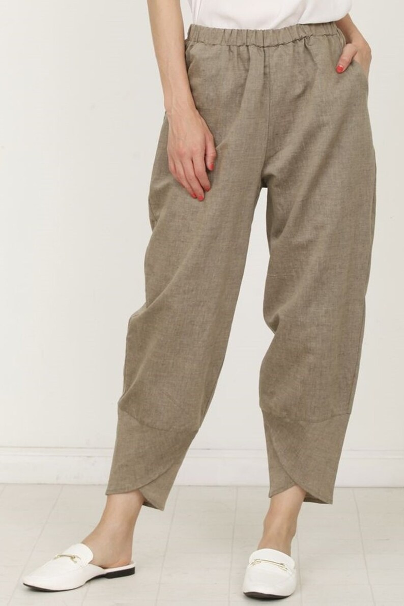 Mocha Tulip Hem Linen Pants | Etsy