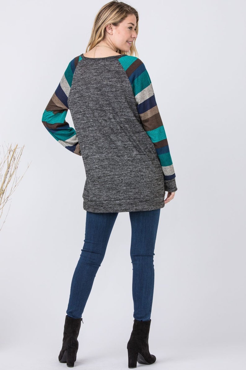 Multi Stripe Raglan Long Sleeve Knit Tunic 5 Colors S-3X image 10