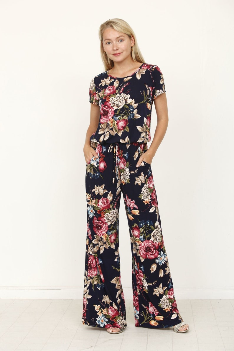 navy floral jumpsuit