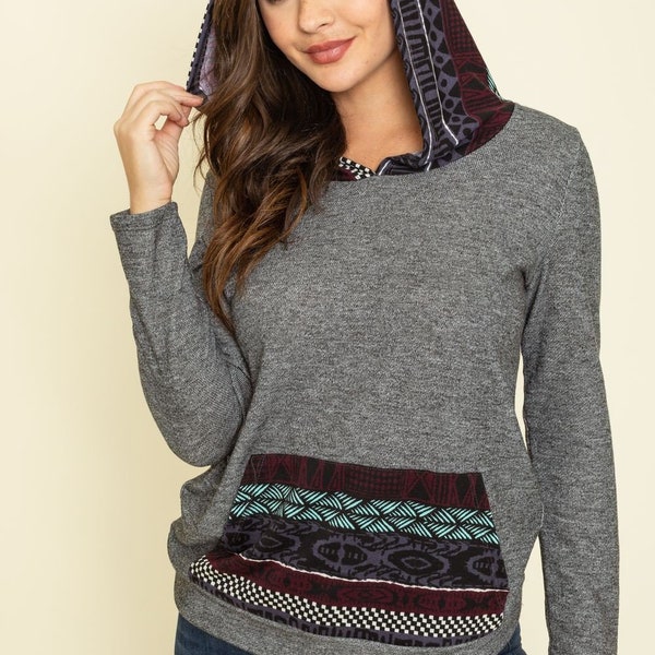 French Terry Tribal Hoodie with Kangaroo Pocket  | 2 Colors | S to 3X Plus