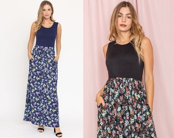 Contrast Wild Floral Sleeveless Maxi Dress | S to XL