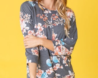 Floral Quarter sleeve Top | 2 Colors | S to 3X Plus